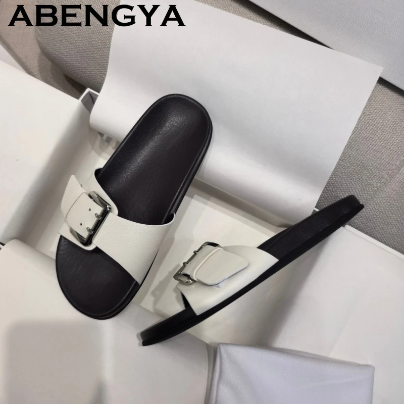 Fashion Metal Buckle Flat Slippers Women Open Toe Real Leather Slip On Lazy Mules Summer Outdoor Casual Beach Slide Shoes Mujer
Fashion Metal Buckle Flat Slippers Women Open Toe Real Leather Slip On Lazy Mules Summer Outdoor Casual Beach Slide Shoes Mujer