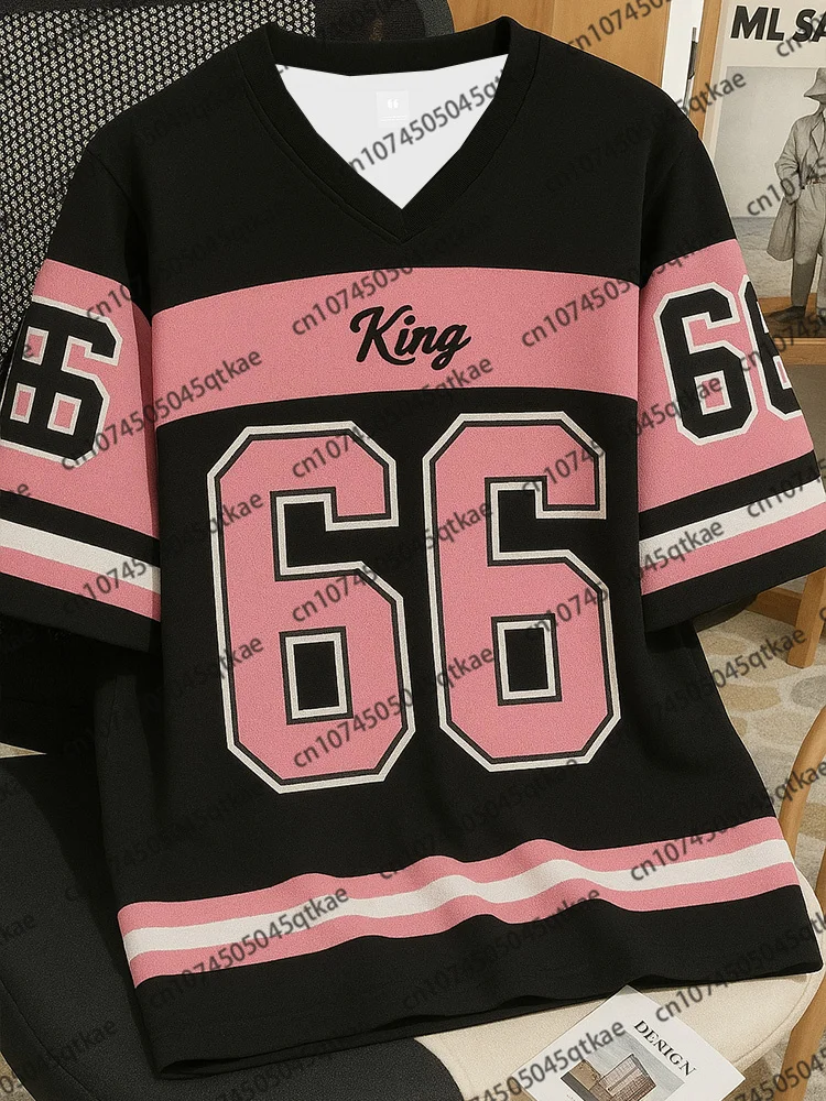 Summer Fashion Women Clothing King No.66 V-neck Football Jersey Casual Sport Short Sleeve Harajuku Couple LooseTshirt Streetwear
Summer Fashion Women Clothing King No.66 V-neck Football Jersey Casual Sport Short Sleeve Harajuku Couple LooseTshirt Streetwear