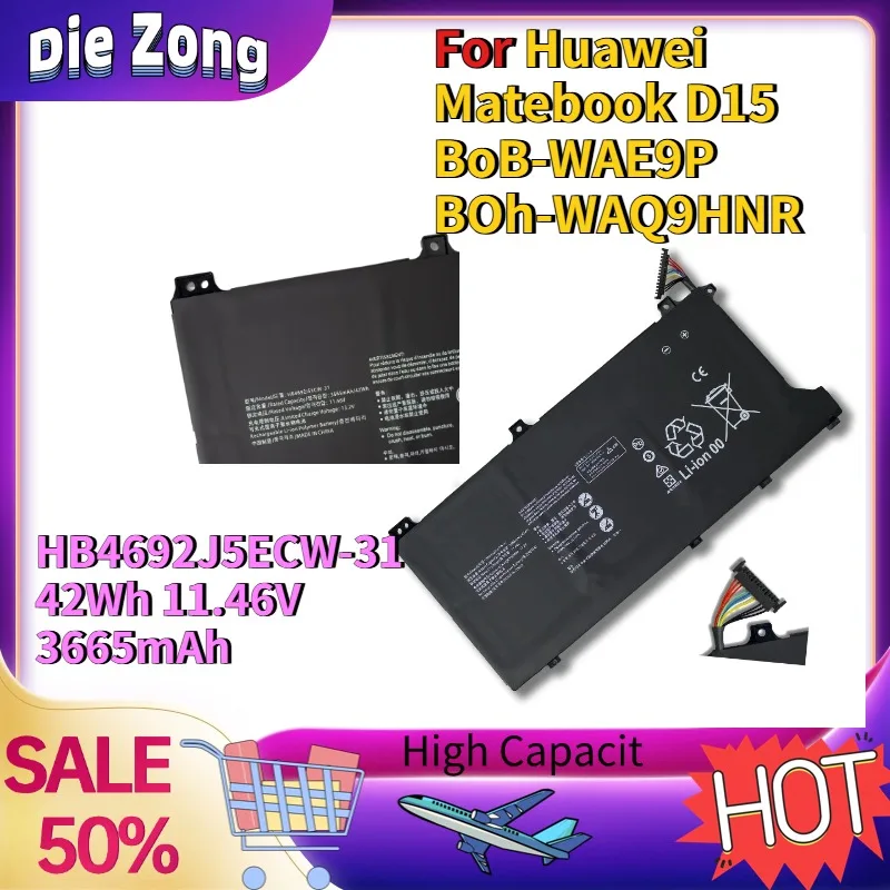 In Stock For Huawei Matebook D15 BoB-WAE9P BOh-WAQ9HNR Replace Rechargeable Battery HB4692J5ECW-31 42Wh 11.46V 3665mAh
In Stock For Huawei Matebook D15 BoB-WAE9P BOh-WAQ9HNR Replace Rechargeable Battery HB4692J5ECW-31 42Wh 11.46V 3665mAh