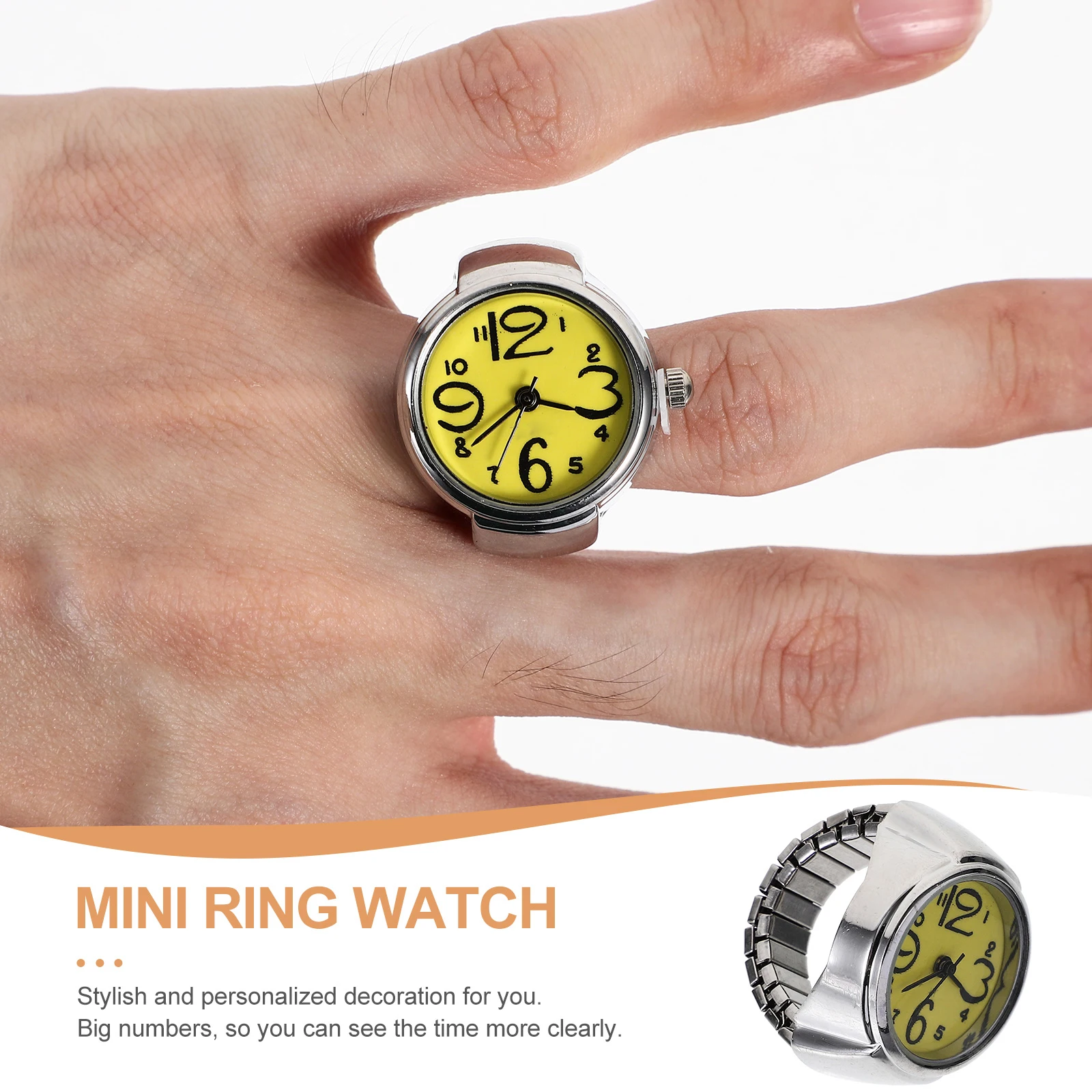 2pcs Finger Wear Quartz Watches Creative Ring Watches Mini Time Display Accessories for Women Men (Yellow)
2pcs Finger Wear Quartz Watches Creative Ring Watches Mini Time Display Accessories for Women Men (Yellow)