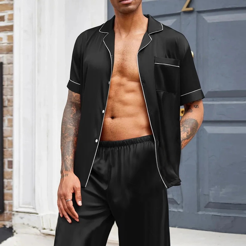 Women PajamasMen'S Summer Solid Color Button Short-Sleeve Top And Long Pants Pajama Set for Home Wear.
Women PajamasMen'S Summer Solid Color Button Short-Sleeve Top And Long Pants Pajama Set for Home Wear.