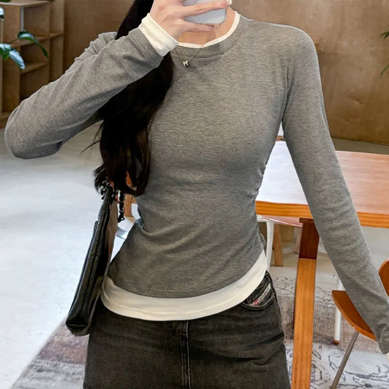 Асимметричные укороченные топы контрастного цвета, женские футболки с длинными рукавами Y2K, женские корейские модные облегающие футболки
Асимметричные укороченные топы контрастного цвета, женские футболки с длинными рукавами Y2K, женские корейские модные облегающие футболки