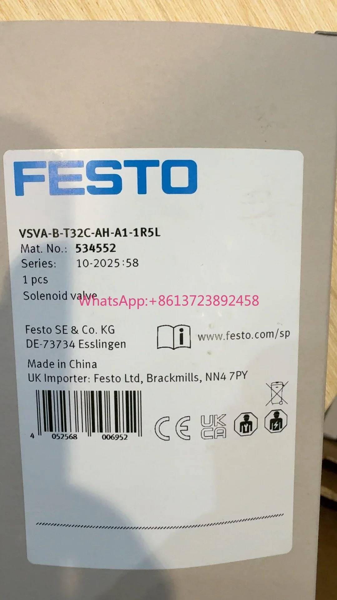 FESTO Solenoid Valve VSVA-B-T32C-AH-A1-1R5L Model 534552 High Quality
FESTO Solenoid Valve VSVA-B-T32C-AH-A1-1R5L Model 534552 High Quality