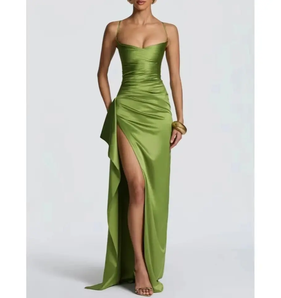 Green Luxury Evening Dress Satin Spaghetti Strap Customized Party Dresses Formal Prom Dress Ruched High Slit Maxi Gown
Green Luxury Evening Dress Satin Spaghetti Strap Customized Party Dresses Formal Prom Dress Ruched High Slit Maxi Gown