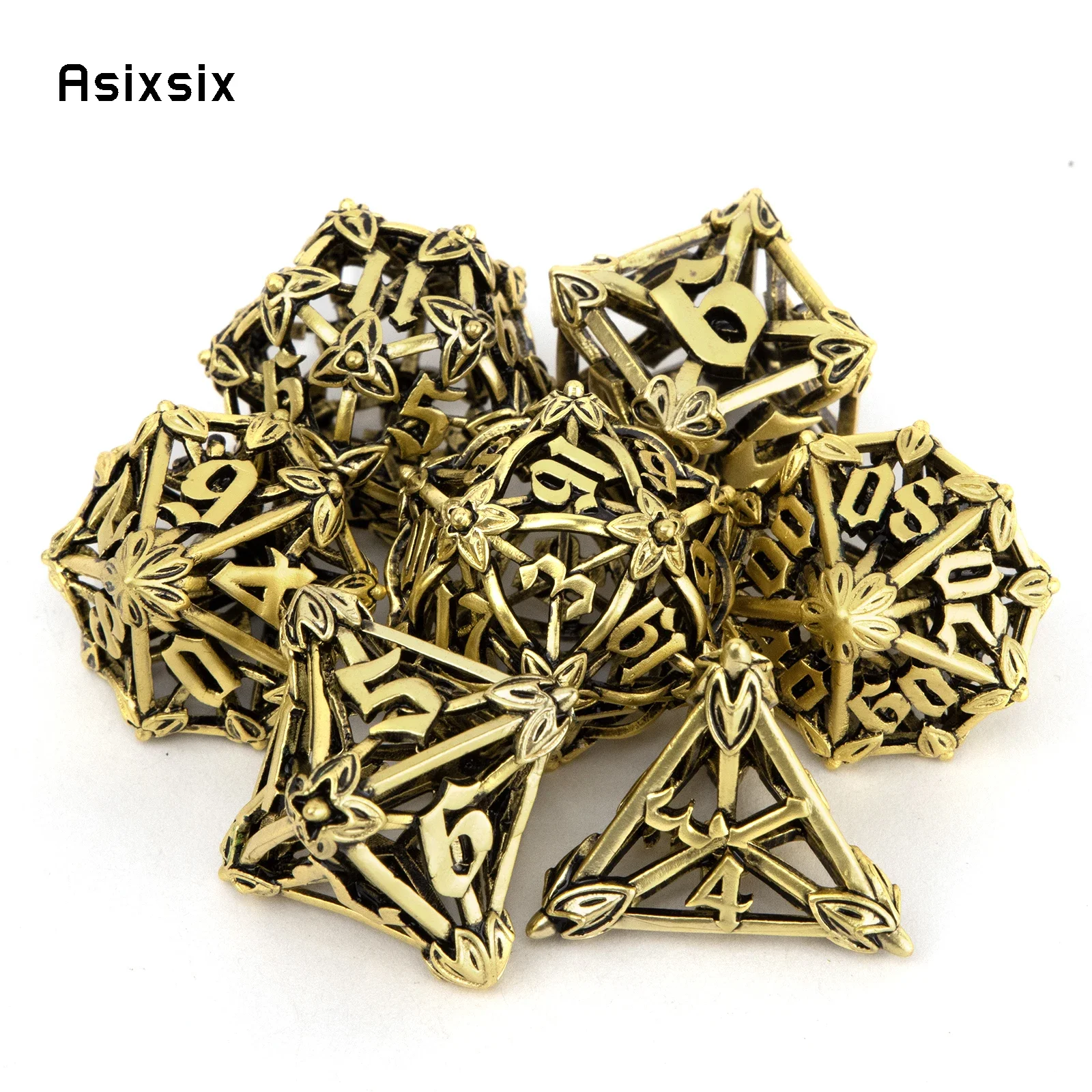 7 Pcs Golden Leaf Flower Metal Dice Hollow Metal Polyhedral Dice Set Suitable for Role-Playing RPG Board Game Card Game
7 Pcs Golden Leaf Flower Metal Dice Hollow Metal Polyhedral Dice Set Suitable for Role-Playing RPG Board Game Card Game