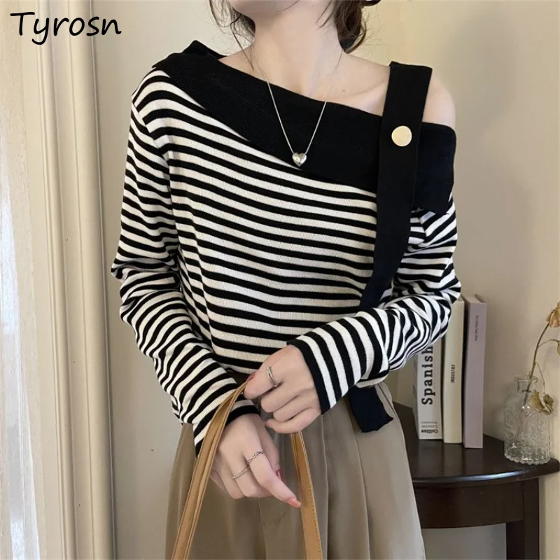 Pullovers Women Knitting Simple All-match Spring Elegant Tender Cozy Korean Style Striped Ladies Off Shoulder Daily Leisure Chic
Pullovers Women Knitting Simple All-match Spring Elegant Tender Cozy Korean Style Striped Ladies Off Shoulder Daily Leisure Chic
