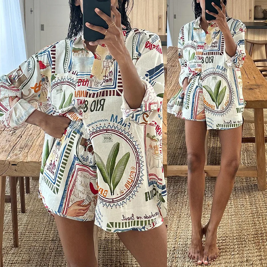 Женская новая повседневная рубашка с длинным рукавом и шорты с высокой талией, брюки, свободный комплект из двух предметов с карманами на шнурке для отпуска
Женская новая повседневная рубашка с длинным рукавом и шорты с высокой талией, брюки, свободный комплект из двух предметов с карманами на шнурке для отпуска