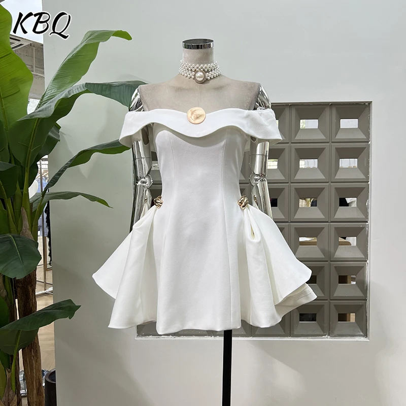 KBQ Solid Spliced Metal Tunic A Line Dresses for Women Slash Neck Off The Shoulder Sleeve High Waist Temperament Dres Female New
KBQ Solid Spliced Metal Tunic A Line Dresses for Women Slash Neck Off The Shoulder Sleeve High Waist Temperament Dres Female New