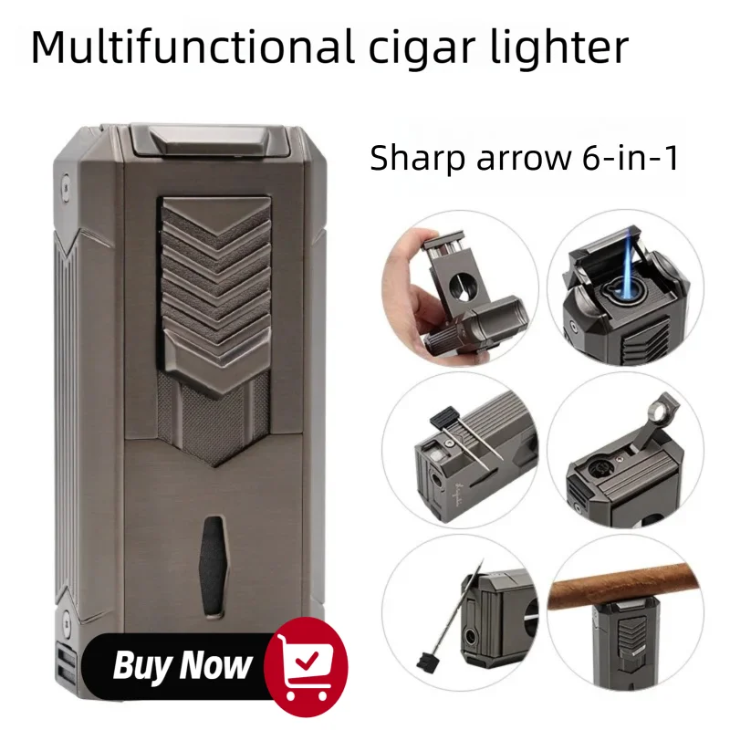 6-in-1 Gunmetal Cigar Torch Lighter, Zinc Alloy with Single Jet, V-Cutter, 7mm Punch, Needles & Stand, Heavy Duty Gift Set
6-in-1 Gunmetal Cigar Torch Lighter, Zinc Alloy with Single Jet, V-Cutter, 7mm Punch, Needles & Stand, Heavy Duty Gift Set
