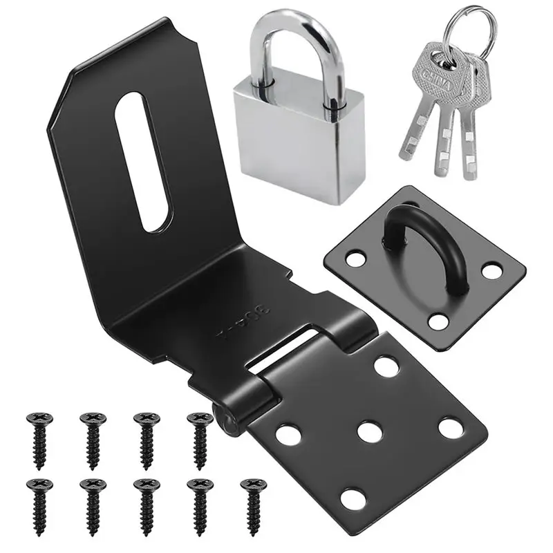 Padlock Hasp Set With Padlock And Keys, 4 Inch 90 Degree Stainless Steel Hasps, Latch Lock, Door Latches-AA26
Padlock Hasp Set With Padlock And Keys, 4 Inch 90 Degree Stainless Steel Hasps, Latch Lock, Door Latches-AA26