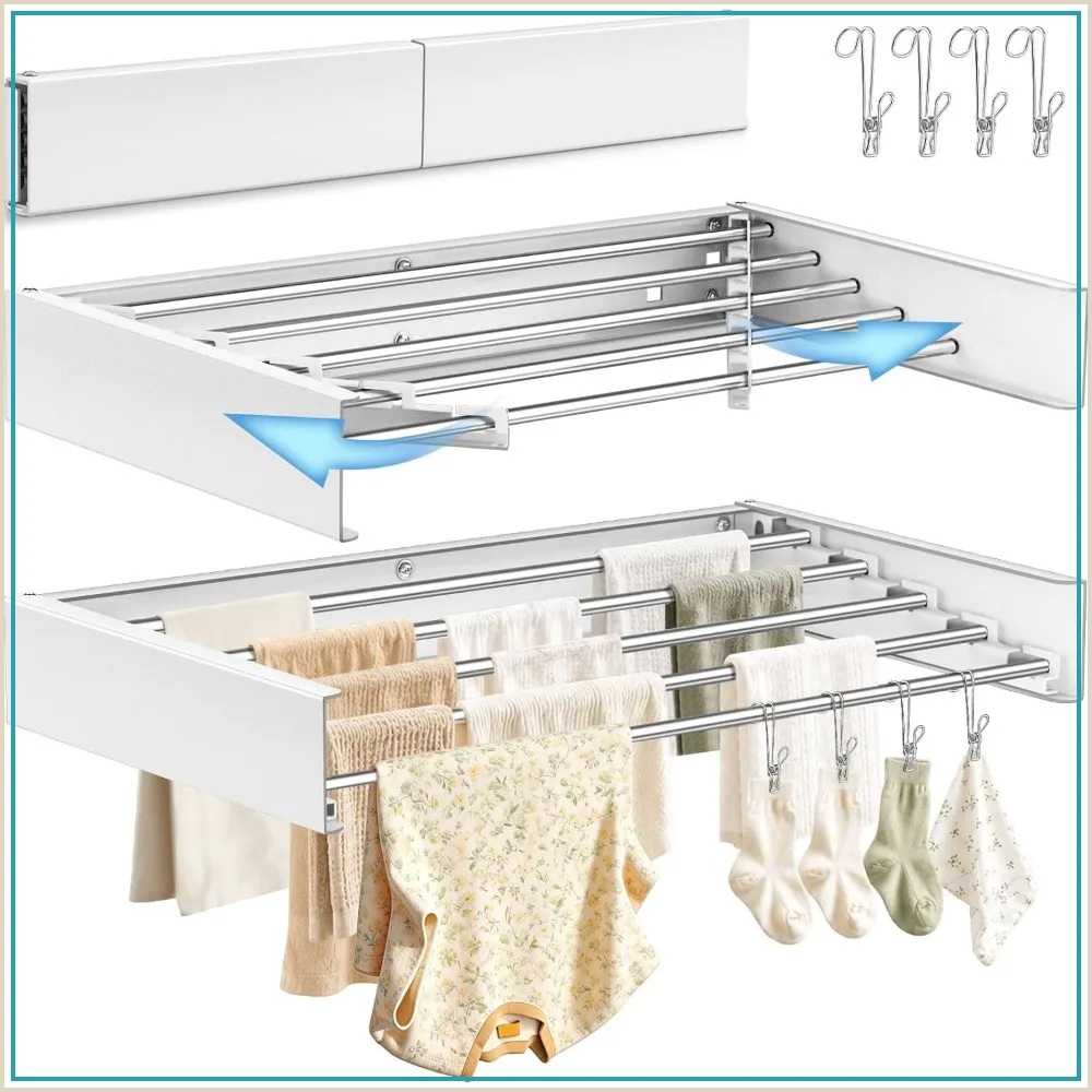32" Wall Mount Clothes Drying Rack, Foldable, 5 Thickened Rods & 4 Hooks, Space Saver for Laundry Room Bathroom Indoor
32" Wall Mount Clothes Drying Rack, Foldable, 5 Thickened Rods & 4 Hooks, Space Saver for Laundry Room Bathroom Indoor