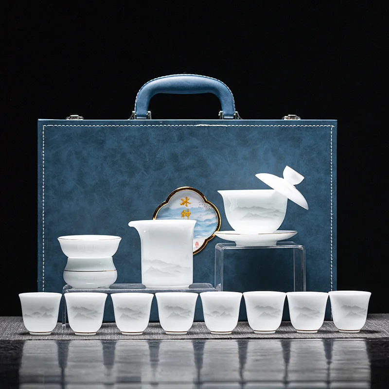 Dehua White Porcelain Outdoor Travel Gaiwan 6 cups Combo Set with Tea Tray Kung Fu Tea Set Storage Bag Set
Dehua White Porcelain Outdoor Travel Gaiwan 6 cups Combo Set with Tea Tray Kung Fu Tea Set Storage Bag Set