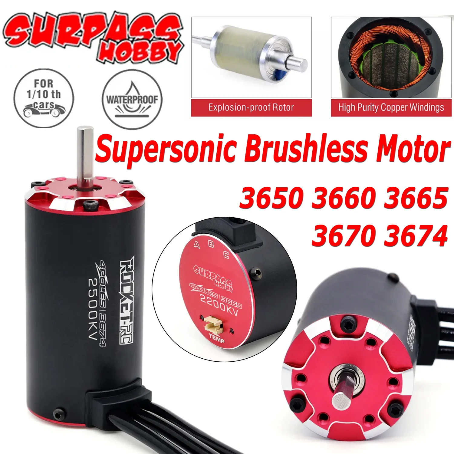 Rocket V2 Brushless Motor 3650 3660 3665 3670 3674 RC Motor Waterproof for 1/8 1/10 1/12 1/16 RC Car Racing Truck Traxxas Parts
Rocket V2 Brushless Motor 3650 3660 3665 3670 3674 RC Motor Waterproof for 1/8 1/10 1/12 1/16 RC Car Racing Truck Traxxas Parts