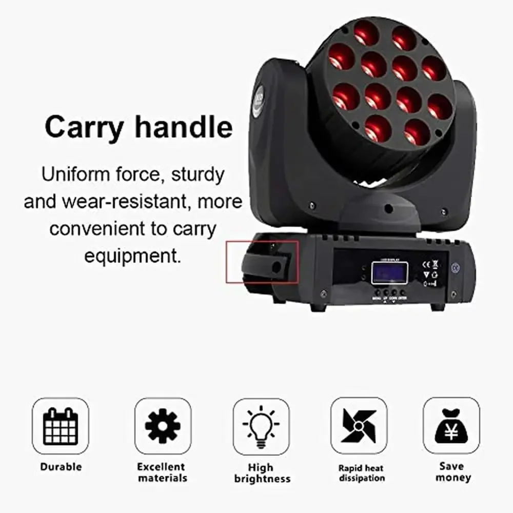 LED Moving Head Light Beam Wash 12x12W RGBW 4in1 DJ Lights Professional 9/16 Channels DMX512 Sound Activated Strobe Aluminum
LED Moving Head Light Beam Wash 12x12W RGBW 4in1 DJ Lights Professional 9/16 Channels DMX512 Sound Activated Strobe Aluminum