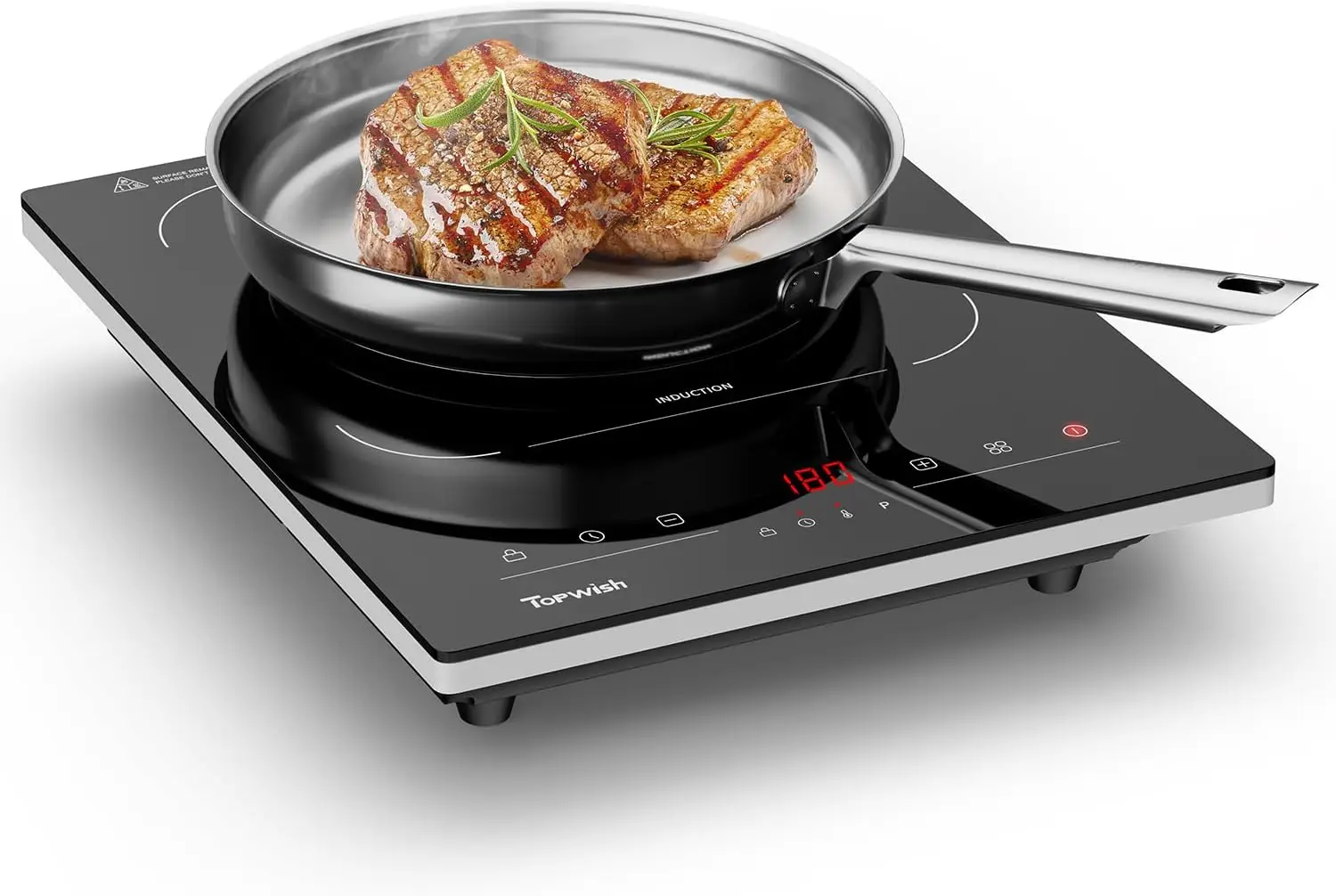 Portable Induction Cooktop with 10 Temperature Levels, Timer, Auto Shut-Off, Touch Control, LED Display, Pot Detection, Child