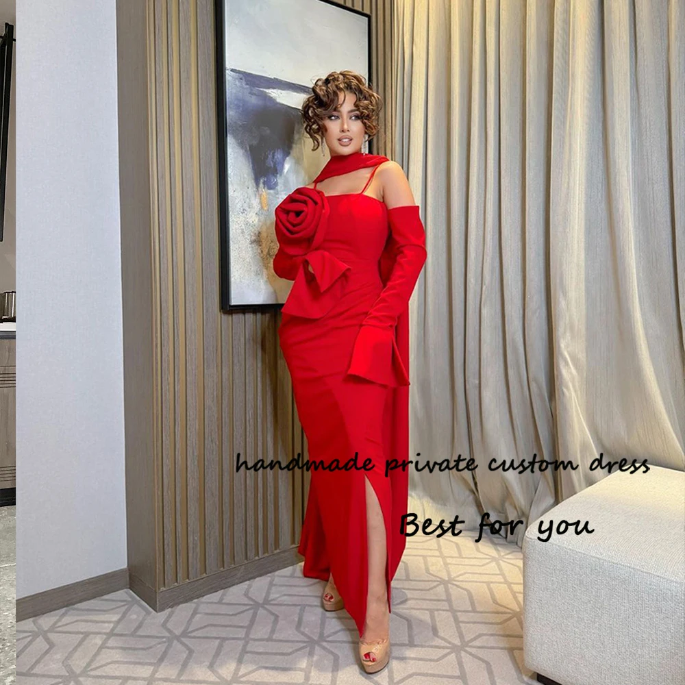 Red Mermaid Evneing Dresses with Slit 3/4 Sleeve Pleats Flower Strapless Arabian Dubai Formal Prom Dress Floor Length
Red Mermaid Evneing Dresses with Slit 3/4 Sleeve Pleats Flower Strapless Arabian Dubai Formal Prom Dress Floor Length