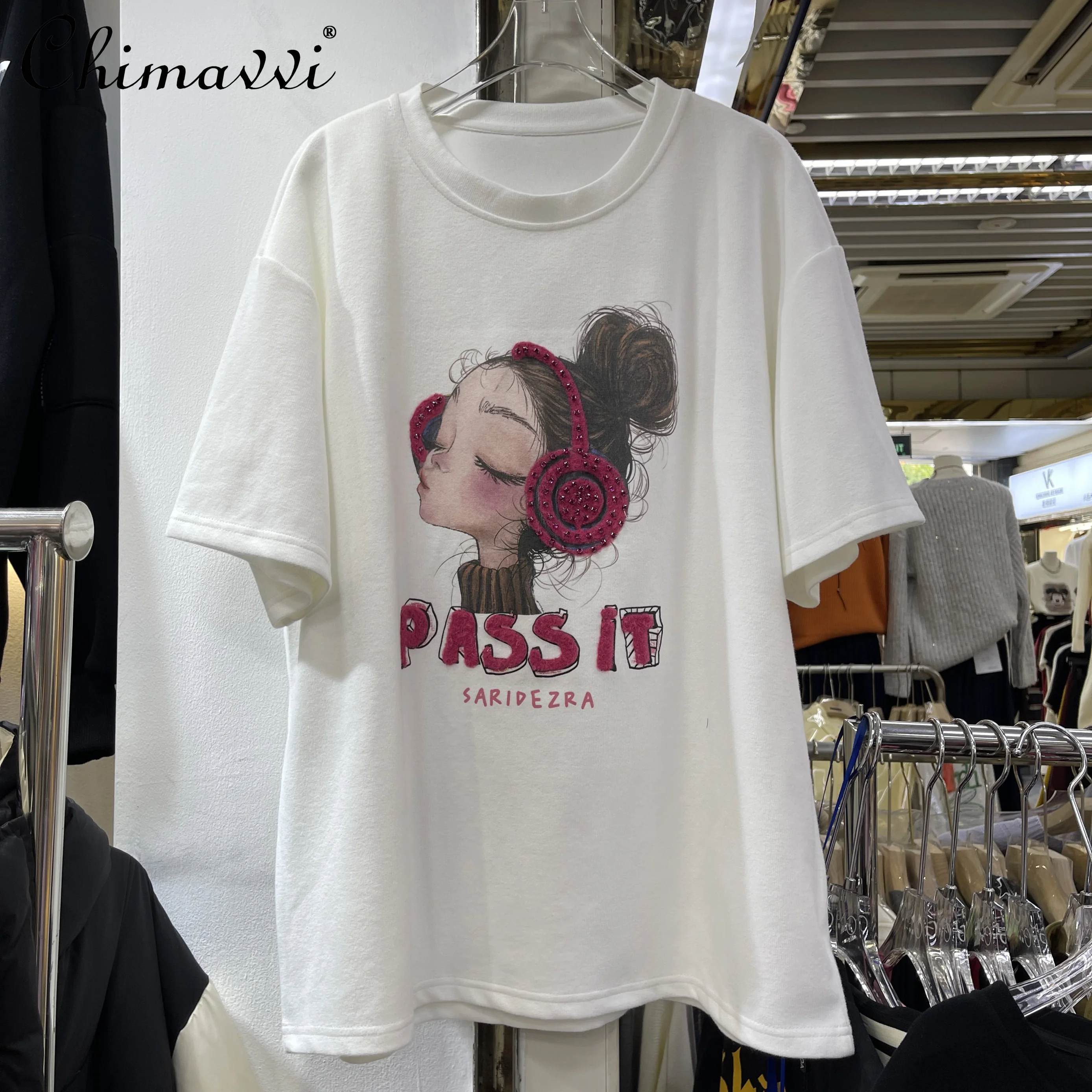 European Autumn and Winter New Fashion Thickened Polished Short-sleeved T-shirt Womens Mid-length Loose Cartoon Girl Printed Top
European Autumn and Winter New Fashion Thickened Polished Short-sleeved T-shirt Womens Mid-length Loose Cartoon Girl Printed Top