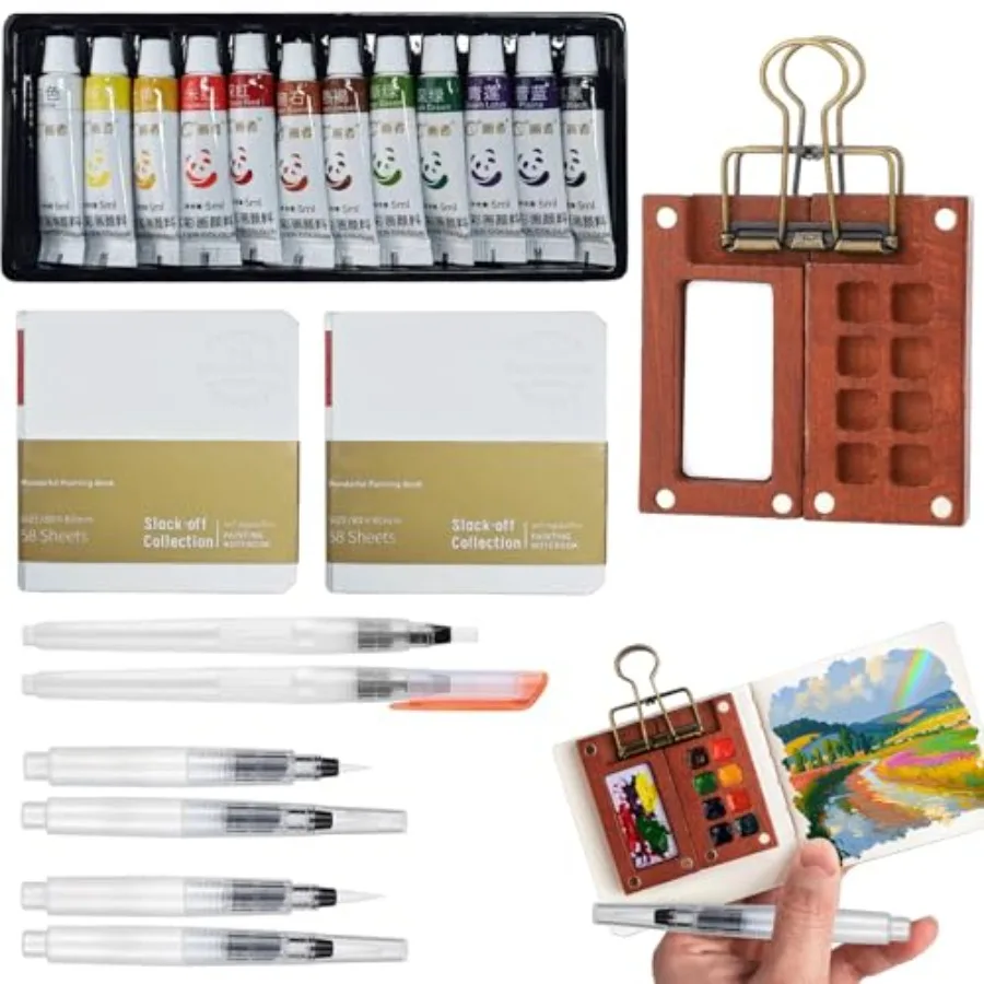 Pocket Artist Watercolor Travel Set, with 1 Walnut Wood Portable Palette 8 Grids,12 Vibrant Paints, 2 Sketch Books, 6 Brush Pen
Pocket Artist Watercolor Travel Set, with 1 Walnut Wood Portable Palette 8 Grids,12 Vibrant Paints, 2 Sketch Books, 6 Brush Pen