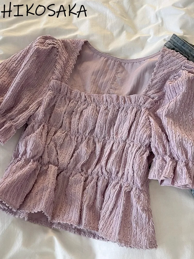 French Style Chic Elegant Square Collar Blouses Shirts Niche Folds Short Sleeve All-match Fashion Crop Top 2024 Summer New Blusa
French Style Chic Elegant Square Collar Blouses Shirts Niche Folds Short Sleeve All-match Fashion Crop Top 2024 Summer New Blusa