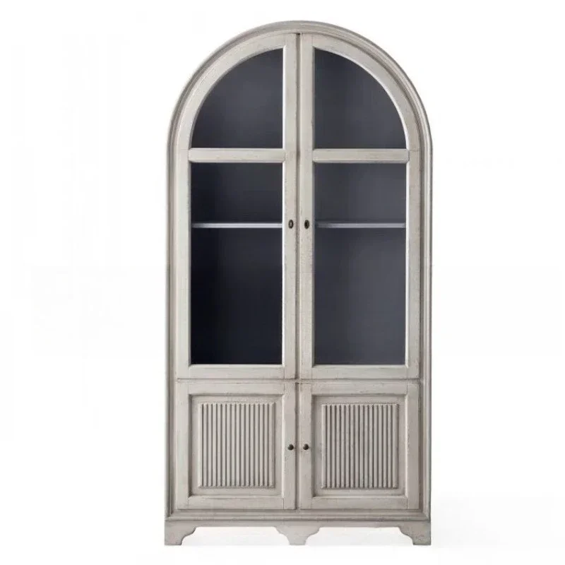 American solid wood French arched bookcase living room against the wall retro old storage wine cabinet
American solid wood French arched bookcase living room against the wall retro old storage wine cabinet