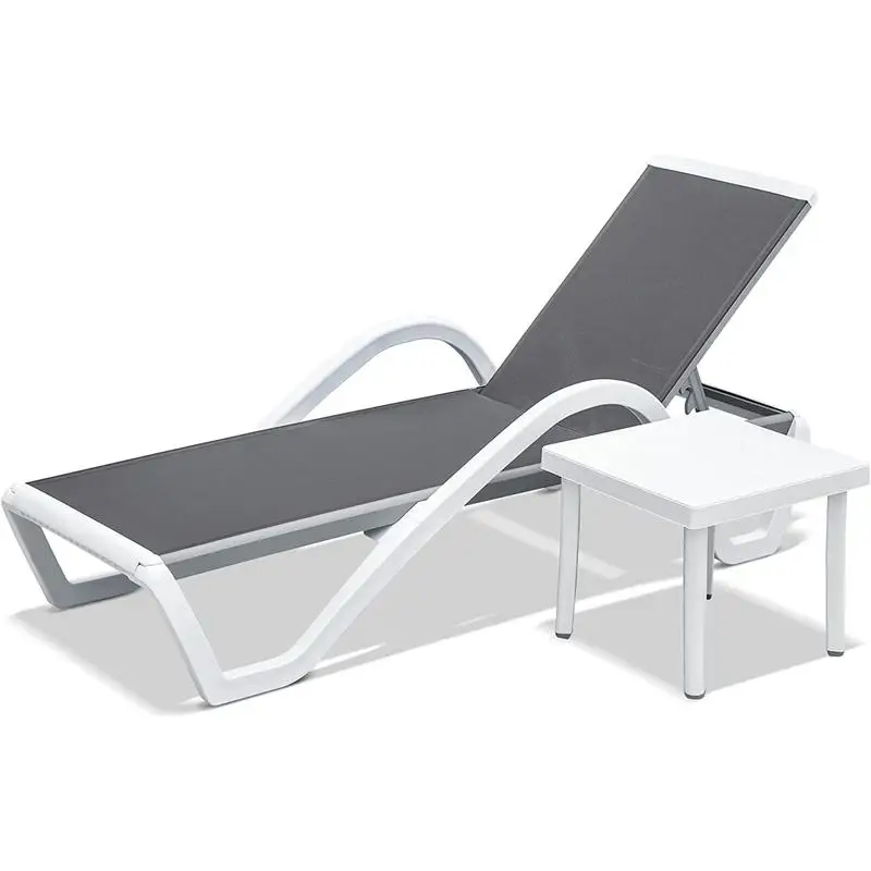 Adjustable Aluminum Patio Chaise Lounge Chair with Arm for Outdoor Pool and Lawn - Includes Plastic Side Table (Gray)
Adjustable Aluminum Patio Chaise Lounge Chair with Arm for Outdoor Pool and Lawn - Includes Plastic Side Table (Gray)