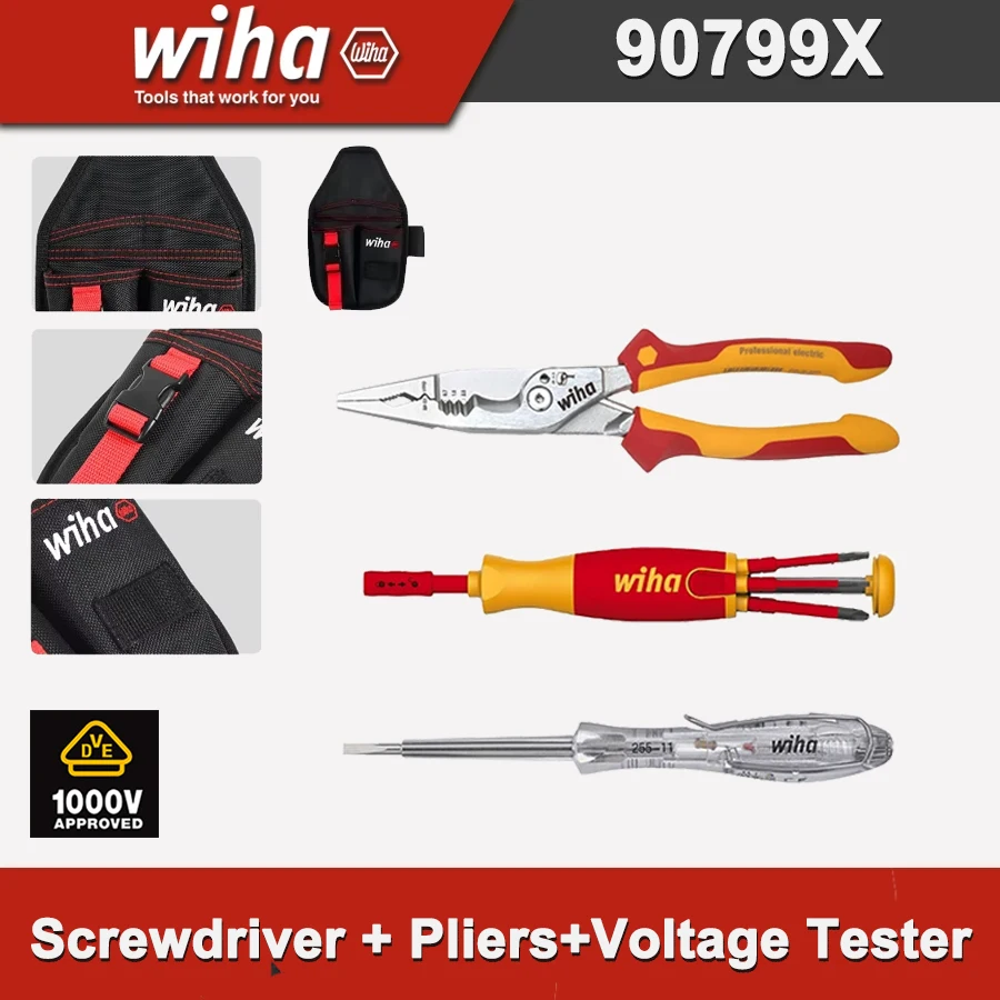 WIHA 4PCS Insulated Tool Set 1000 V VDE (Screwdriver + Pliers + Voltage Tester) with Tool Bag 90799X-45489
WIHA 4PCS Insulated Tool Set 1000 V VDE (Screwdriver + Pliers + Voltage Tester) with Tool Bag 90799X-45489