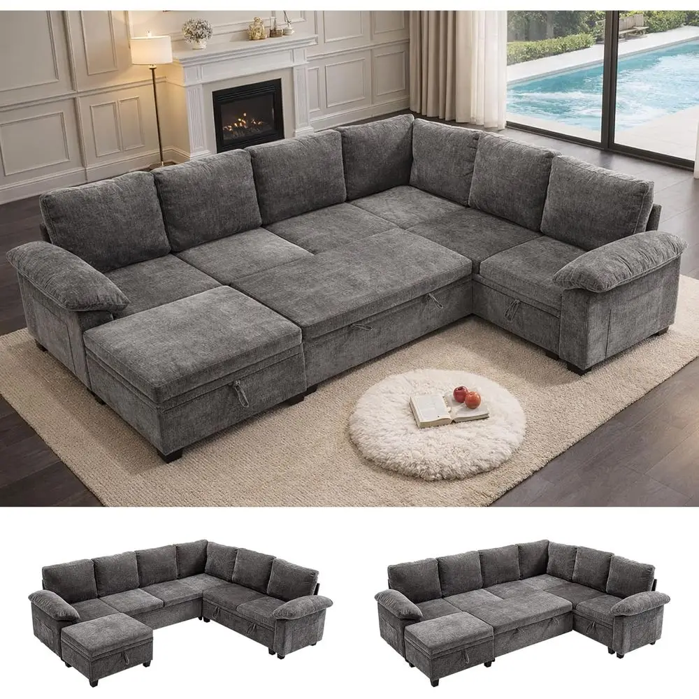 Gray 7-Seat L-Shaped Sleeper Sofa with Storage and Pull-Out Bed for Modern Living Spaces
Gray 7-Seat L-Shaped Sleeper Sofa with Storage and Pull-Out Bed for Modern Living Spaces