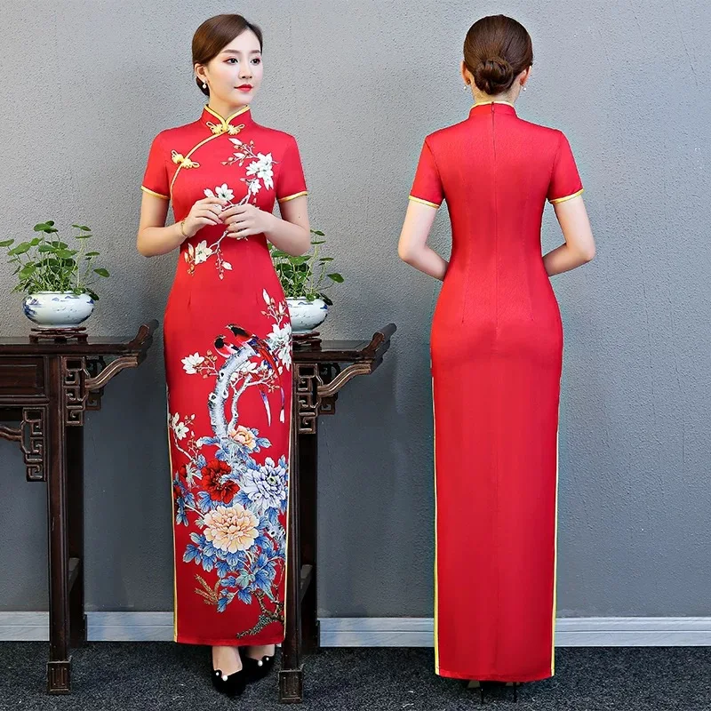 Summer Women Vietnam Cheongsam Vintage Flower Print Elegant Evening Party Dress Short Sleeve Aodai Costume
Summer Women Vietnam Cheongsam Vintage Flower Print Elegant Evening Party Dress Short Sleeve Aodai Costume