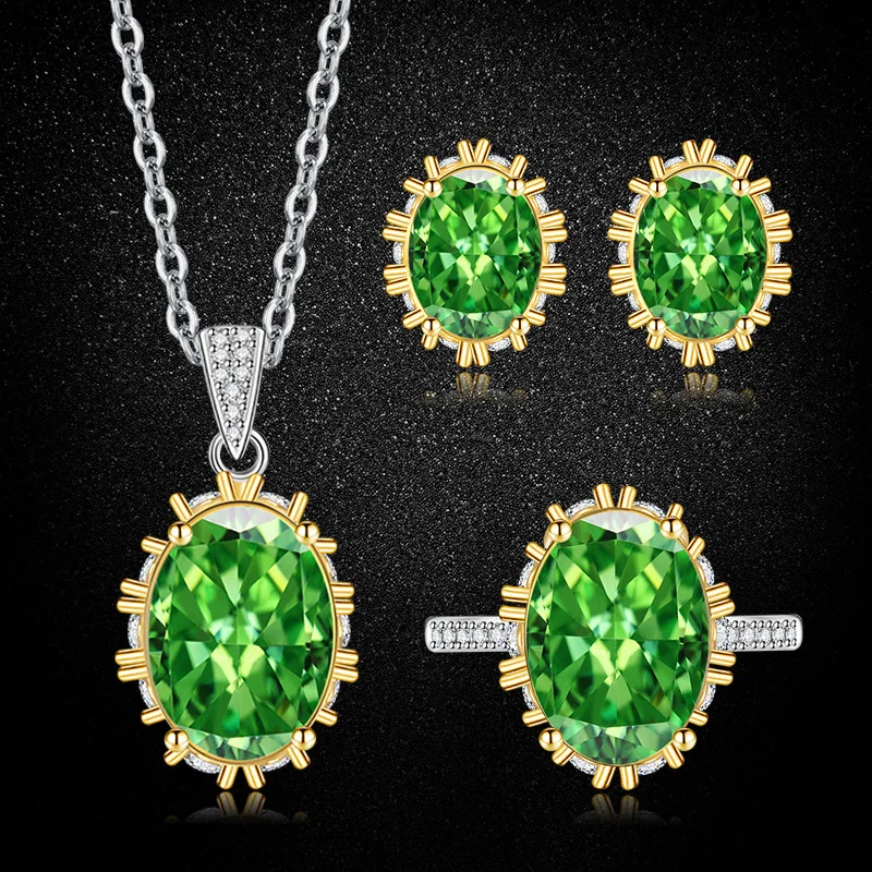 Elegant Women's S925 Sterling Silver Green Ice Flower Cut Cubic Zirconia Jewelry Set, Ring Pendant Earrings Necklace
Elegant Women's S925 Sterling Silver Green Ice Flower Cut Cubic Zirconia Jewelry Set, Ring Pendant Earrings Necklace