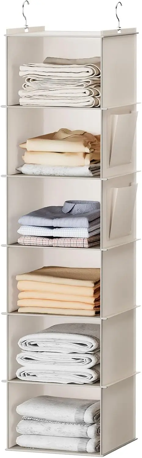 6-Shelf Hanging Closet Organizer with Side Pockets, Beige - Sturdy Non-Woven & Bamboo Inserts
6-Shelf Hanging Closet Organizer with Side Pockets, Beige - Sturdy Non-Woven & Bamboo Inserts