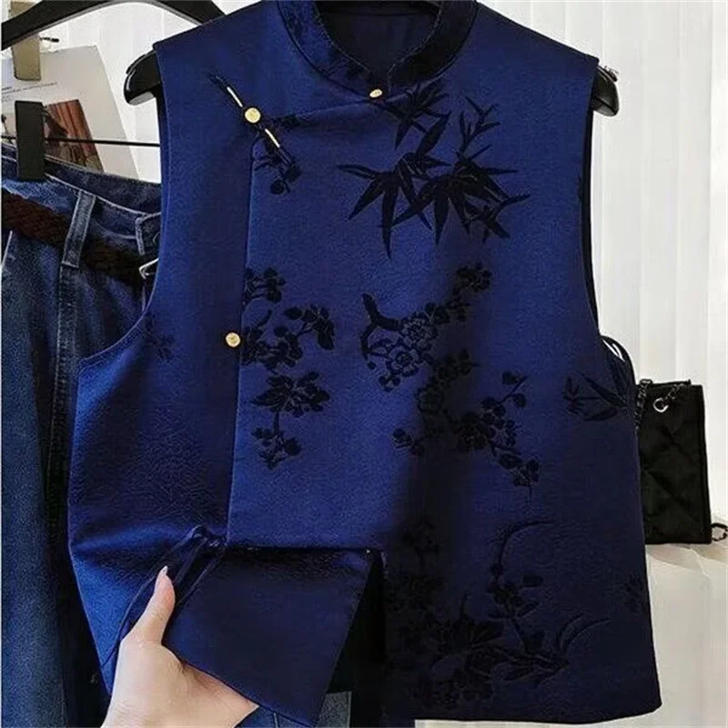 New Women's Vest Fashion Blue Plant Flower Vest Female Coat Joker Loose Cardigan Printed Sleeveless Single-breasted Vest Outside
New Women's Vest Fashion Blue Plant Flower Vest Female Coat Joker Loose Cardigan Printed Sleeveless Single-breasted Vest Outside