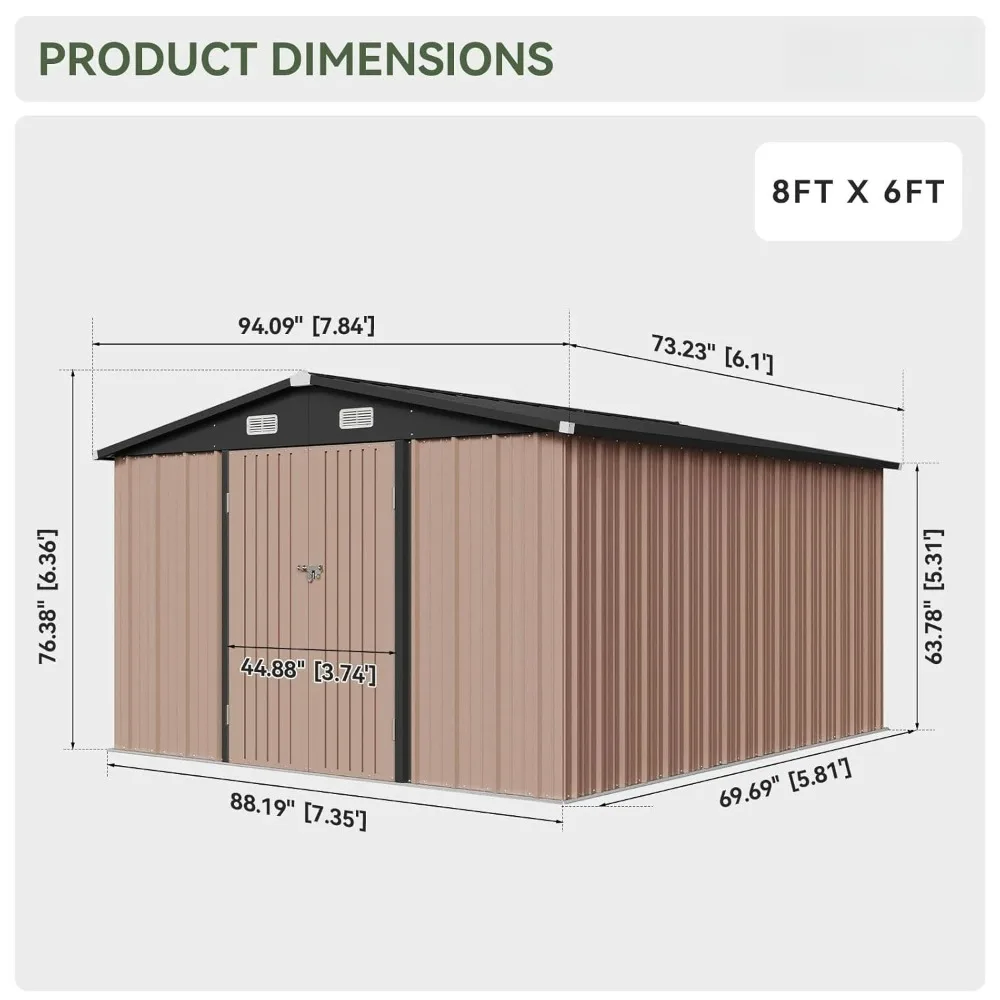 8x6 FT Outdoor Metal Storage Shed Garden Lockable Door Large Shed for Tools Garbage Can Customizable Space
8x6 FT Outdoor Metal Storage Shed Garden Lockable Door Large Shed for Tools Garbage Can Customizable Space