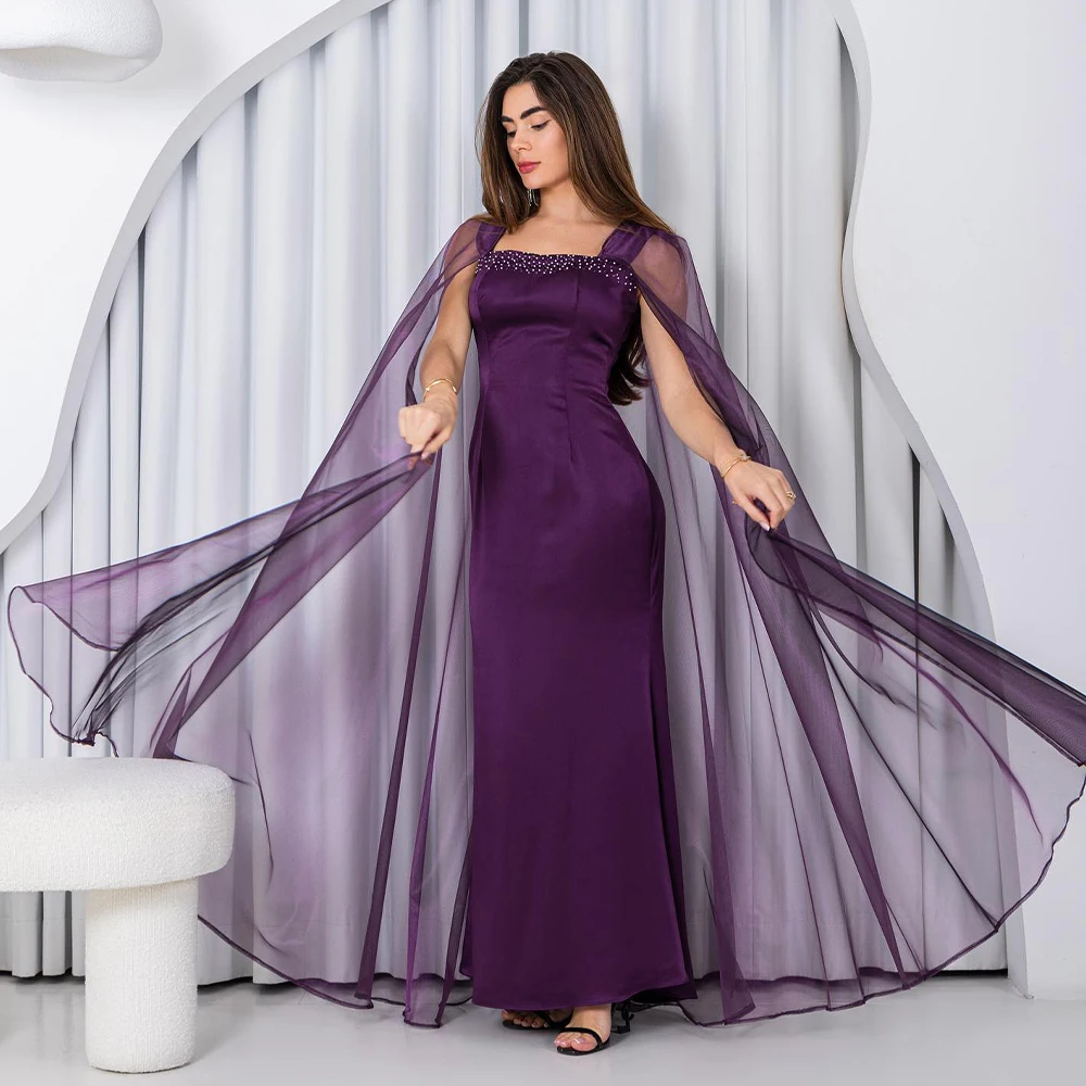 Dubai Evening Dress Dark Purple Mermaid/Trumpet Cloak Sleeves Maxi Evening Gowns for Women 2024 Crystals Ankle Length Party Gown
Dubai Evening Dress Dark Purple Mermaid/Trumpet Cloak Sleeves Maxi Evening Gowns for Women 2024 Crystals Ankle Length Party Gown