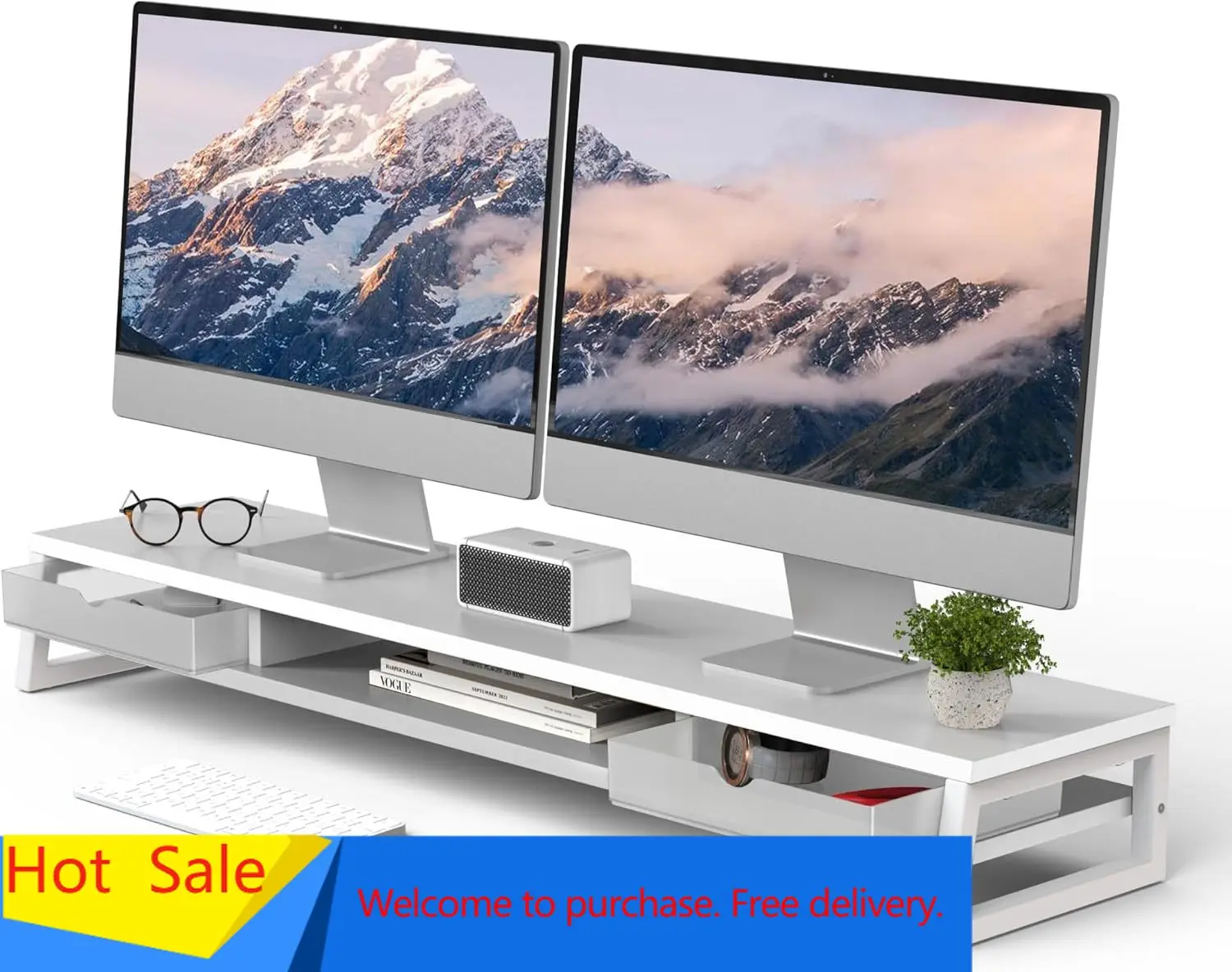 Dual Monitor Stand, Monitor Riser with Drawer, 42.5 Inch Large Computer Monitor Stand for 2 Monitors, 2 Tier Wooden Desk Shelf f
Dual Monitor Stand, Monitor Riser with Drawer, 42.5 Inch Large Computer Monitor Stand for 2 Monitors, 2 Tier Wooden Desk Shelf f