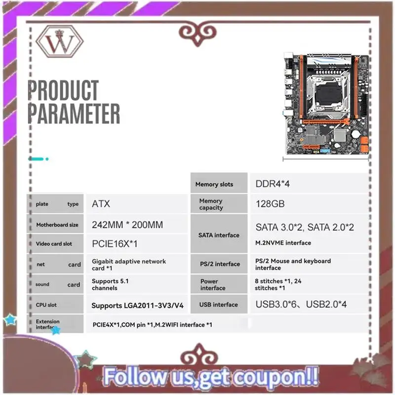 ABBG-X99 Motherboard Support LGA 2011 V3 V4 CPU PCI Express 16X SATA3.0 Interface DDR4 X4 High-Performance DIY Computer
ABBG-X99 Motherboard Support LGA 2011 V3 V4 CPU PCI Express 16X SATA3.0 Interface DDR4 X4 High-Performance DIY Computer