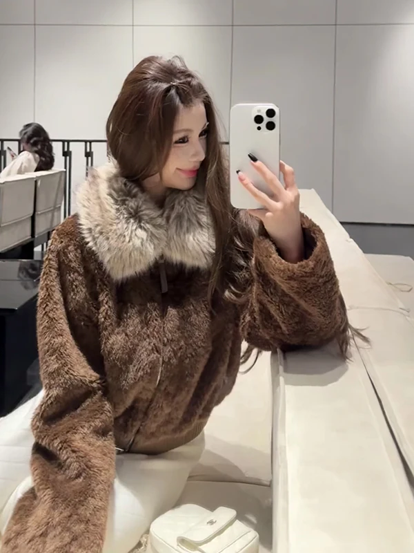Warm ort Lamb Fur Coat Women's Autumn Winter Plu Zipper Jaet Large Fur Collar Ele Sle Straight Cut Long Sve
Warm ort Lamb Fur Coat Women's Autumn Winter Plu Zipper Jaet Large Fur Collar Ele Sle Straight Cut Long Sve