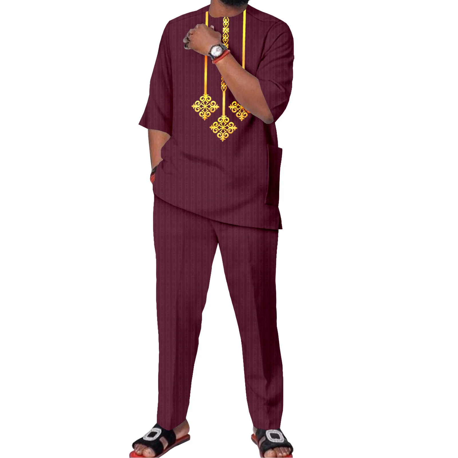 New Summer Men's Kaftan Suit Short Sleeves Set Patchwork Tops With Pant Male Nigerian Fashion Design African Groom Party Outfits
New Summer Men's Kaftan Suit Short Sleeves Set Patchwork Tops With Pant Male Nigerian Fashion Design African Groom Party Outfits