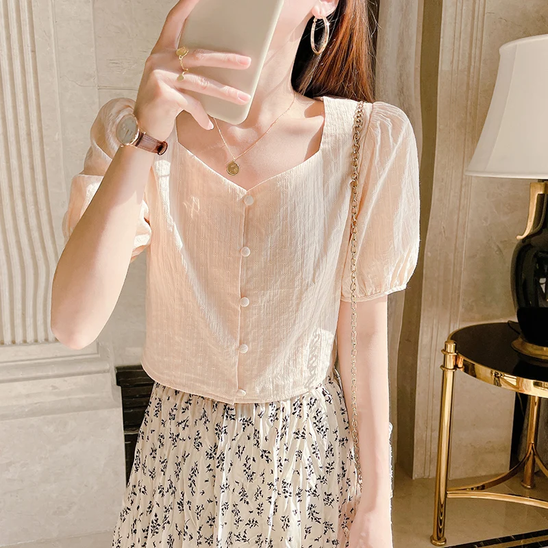 Sweet Bubble Sleeve Square Collar Short Sleeve White Chiffon Shirt Women's Design Sensation Small Crowd Short Shirt
Sweet Bubble Sleeve Square Collar Short Sleeve White Chiffon Shirt Women's Design Sensation Small Crowd Short Shirt