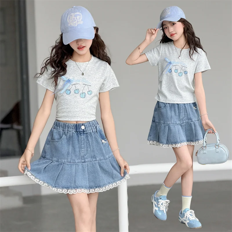 Summer Sweet Girls Clothing Sets Print Shorts+Lace Denim Skirt Two-Pieces Suits for School Teenager Girls 6 8 10 12 14 Years Old
Summer Sweet Girls Clothing Sets Print Shorts+Lace Denim Skirt Two-Pieces Suits for School Teenager Girls 6 8 10 12 14 Years Old