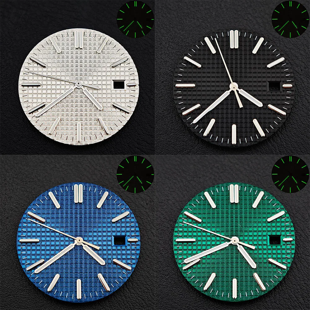 31.8mm diameter single calendar dial for NH35/NH36 watch movement accessories with green illuminated dial and hands accessories
31.8mm diameter single calendar dial for NH35/NH36 watch movement accessories with green illuminated dial and hands accessories