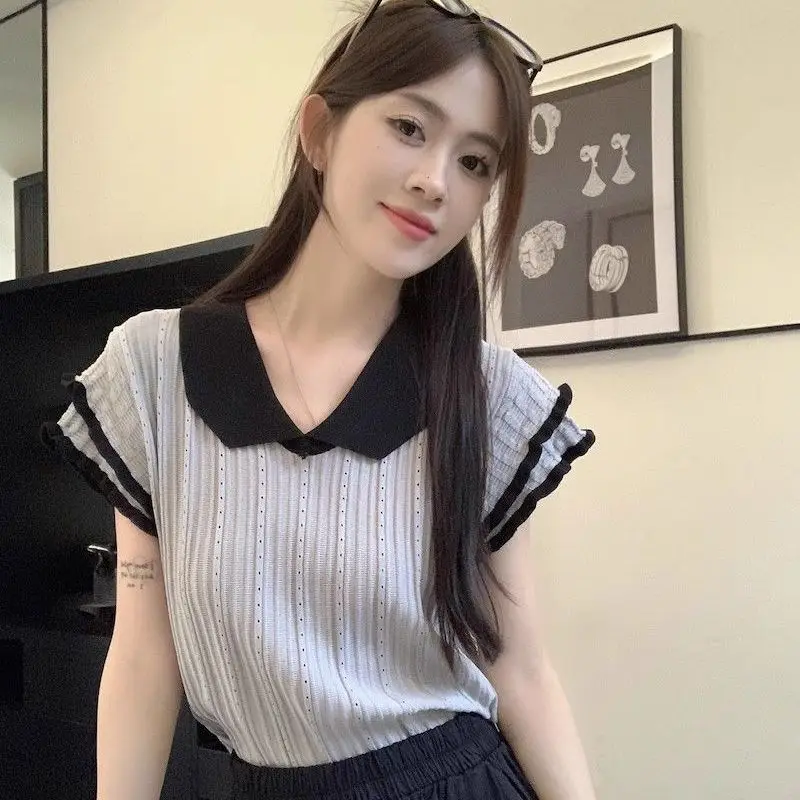 Contrast Ice Silk Short Sleeve Tops Tees Summer New Sweet Loose Solid Color All-match T Shirts Casual Fashion Women Clothing
Contrast Ice Silk Short Sleeve Tops Tees Summer New Sweet Loose Solid Color All-match T Shirts Casual Fashion Women Clothing