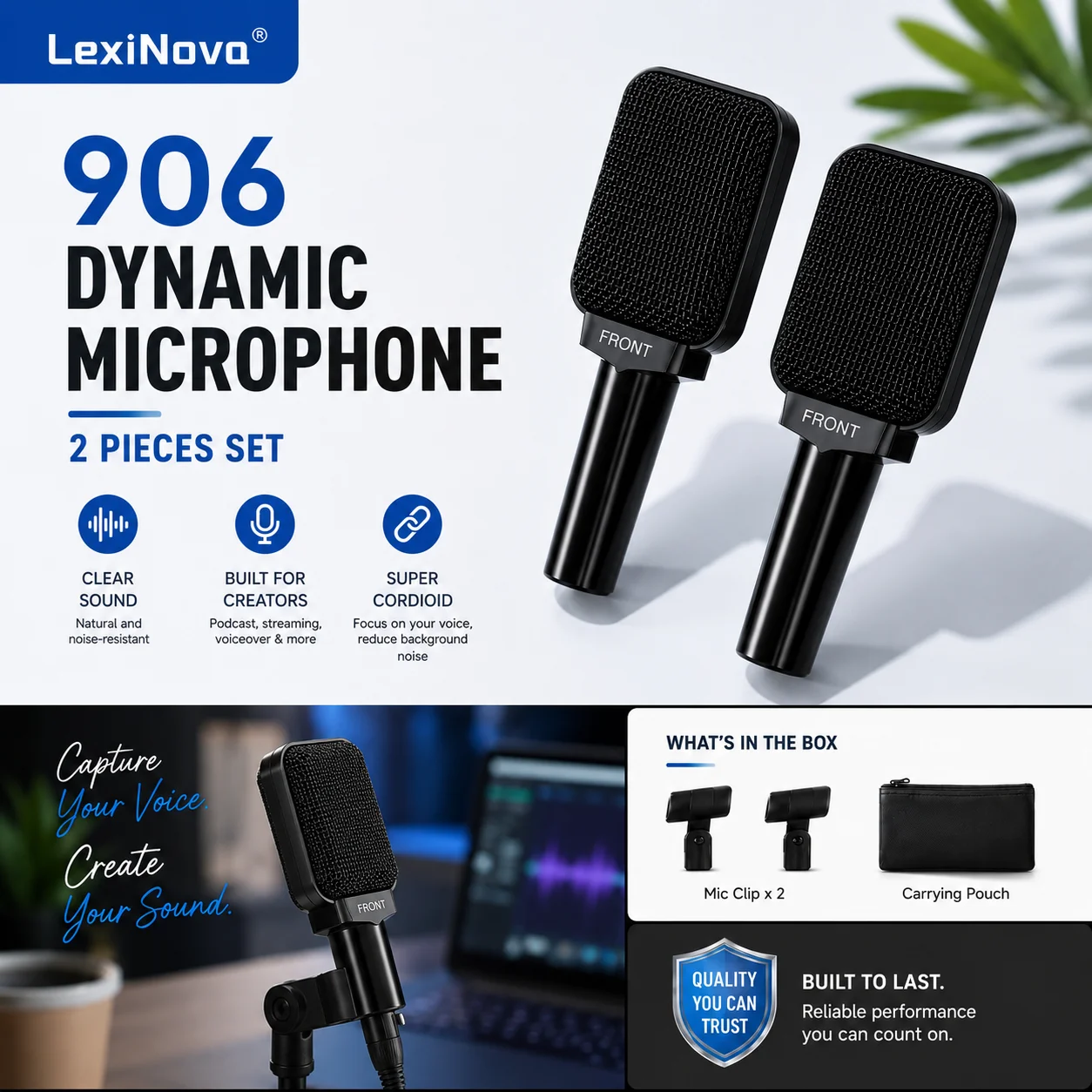 Professional Drum Microphone 906 2PCS Instrument Mic Kit High-Definition Sound For Live Stage Band Performance Studio Recording
Professional Drum Microphone 906 2PCS Instrument Mic Kit High-Definition Sound For Live Stage Band Performance Studio Recording
