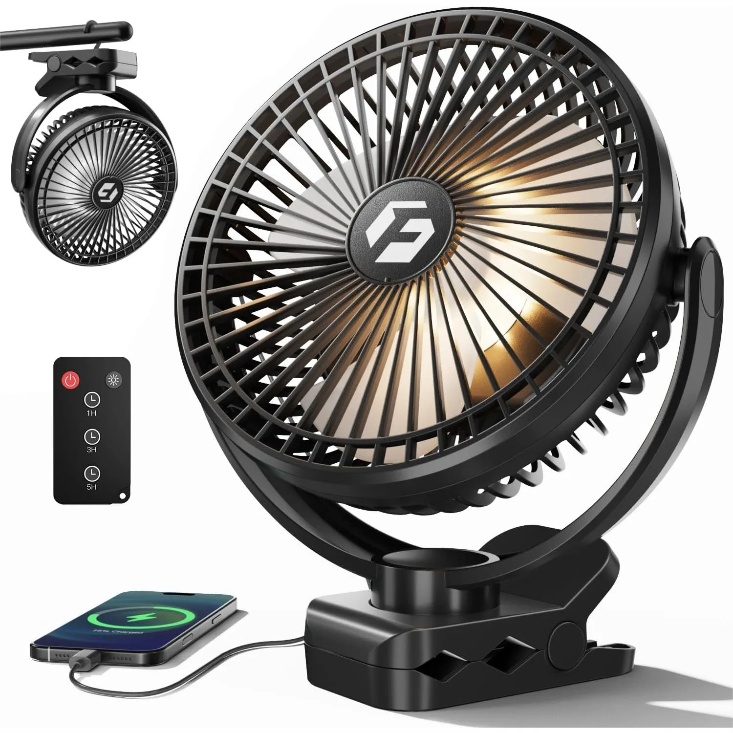 12000mAh 8 Inch Portable Clip On Fan Rechargeable, Battery Operated Desk Fan with Remote and Lights for Camping, Golf Cart
12000mAh 8 Inch Portable Clip On Fan Rechargeable, Battery Operated Desk Fan with Remote and Lights for Camping, Golf Cart