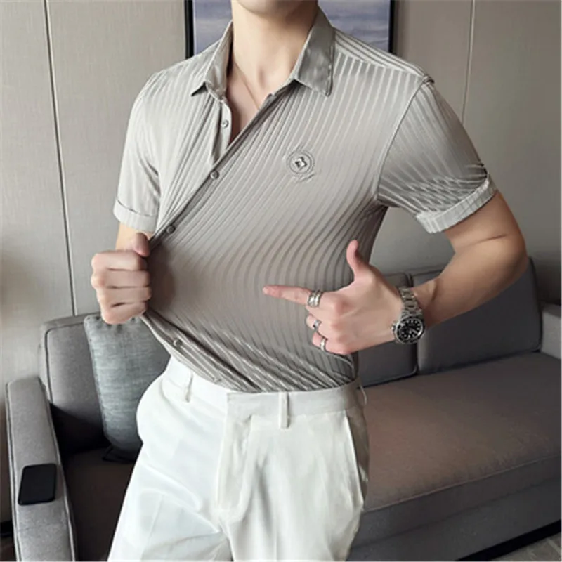 High Elastic Shirts and Blouses for Men Summer Short Sleeve Striped Men's Social Shirt Male Camisa Slim Fit Boys Casual Top 2023
High Elastic Shirts and Blouses for Men Summer Short Sleeve Striped Men's Social Shirt Male Camisa Slim Fit Boys Casual Top 2023
