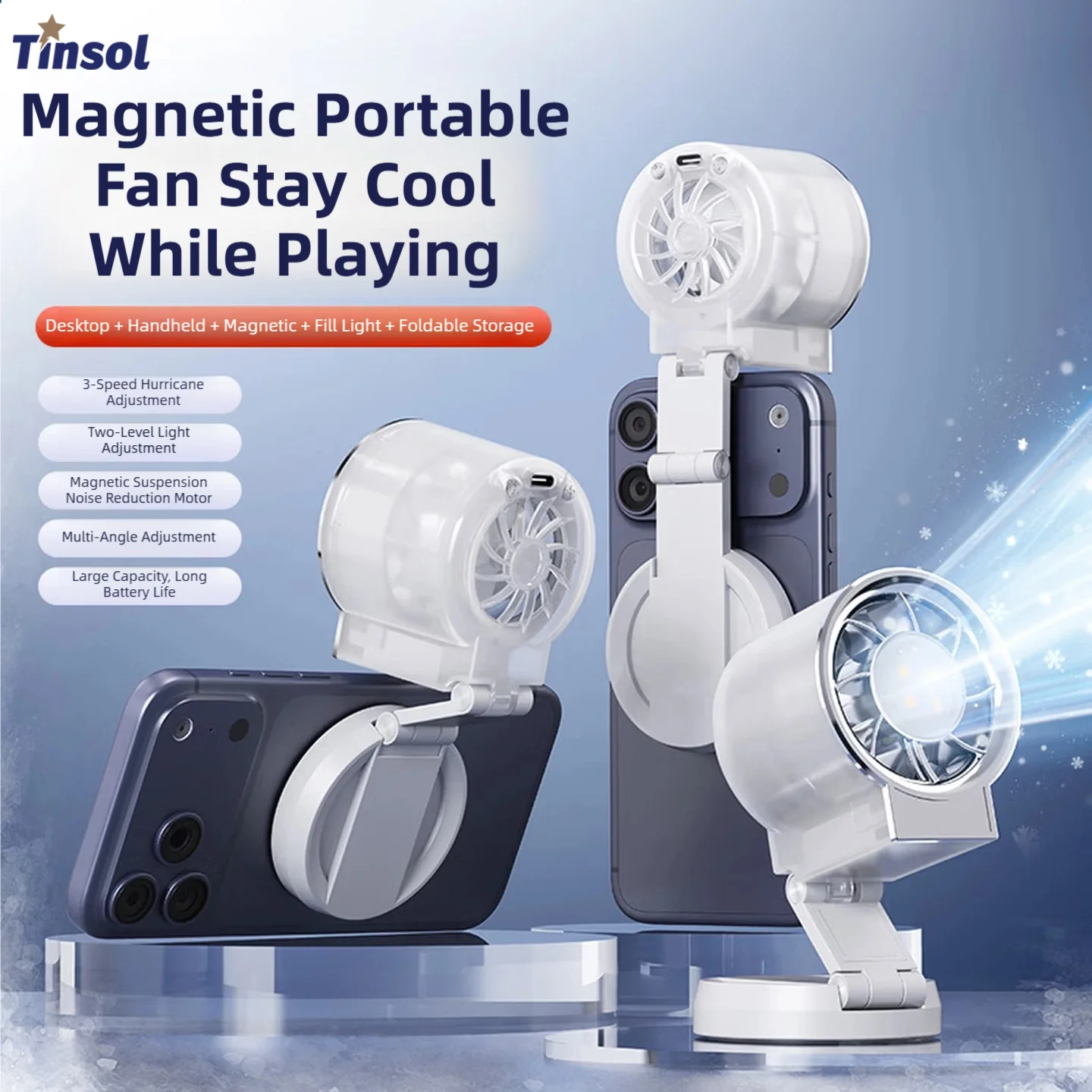 TINSOL Magnetic Mini Electric Fan, foldable outdoor live streaming and selfie fill-light fan equipped with magnetic steel ring
TINSOL Magnetic Mini Electric Fan, foldable outdoor live streaming and selfie fill-light fan equipped with magnetic steel ring