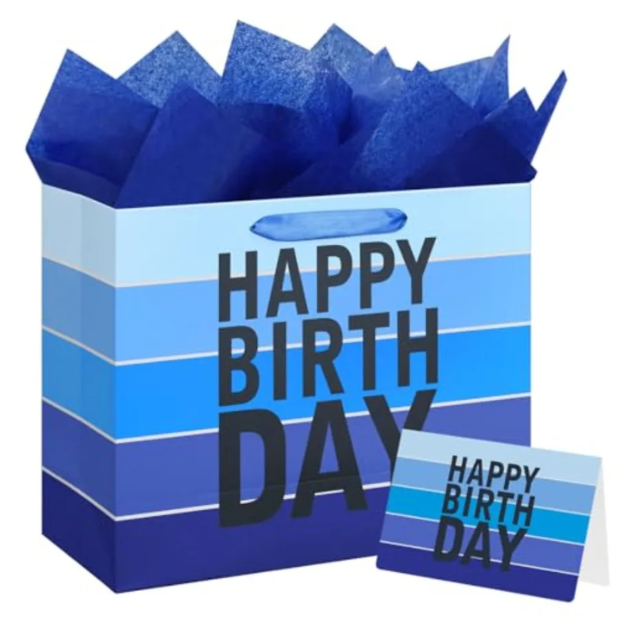 13" Happy Birthday Gift Bag with Tissue Paper, Card and Handles for Men Boy Kid Birthday Party Large Blue
13" Happy Birthday Gift Bag with Tissue Paper, Card and Handles for Men Boy Kid Birthday Party Large Blue