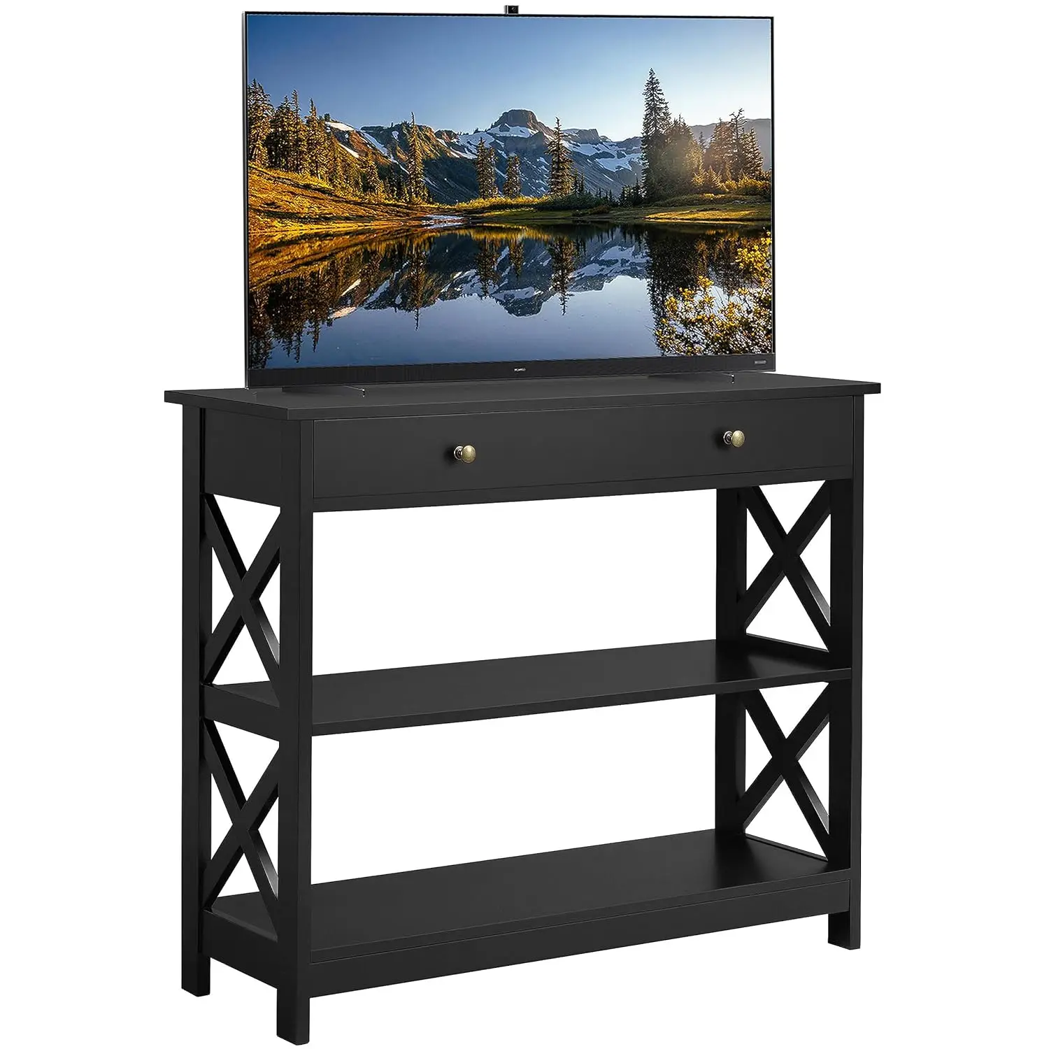 Black TV Stand Entertainment Center with Drawer 2 Open Shelves 39.5" Media Console for Bedroom Living Room Entryway, Custom
Black TV Stand Entertainment Center with Drawer 2 Open Shelves 39.5" Media Console for Bedroom Living Room Entryway, Custom