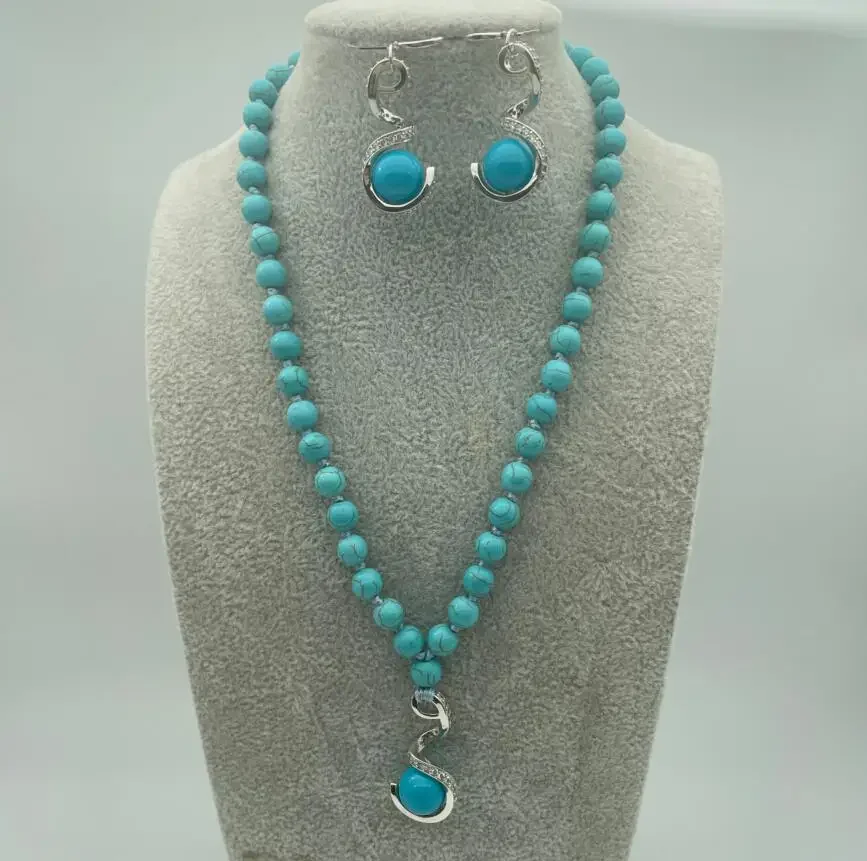 Elegant Blue Turquoise Gem stone Pendant Necklace Earring Jewelry Sets AA
Elegant Blue Turquoise Gem stone Pendant Necklace Earring Jewelry Sets AA