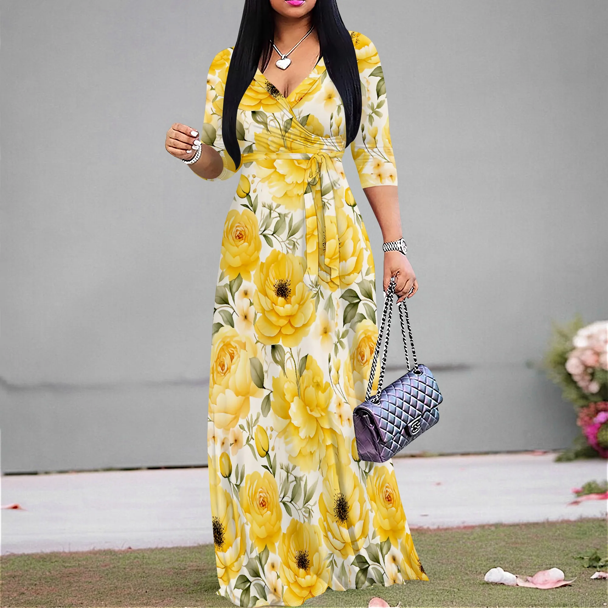 Womens Watercolor Floral Pattern Wrap Maxi Dress Casual 3/4 Sleeve Wrap V Neck Long Dresses with Belt
Womens Watercolor Floral Pattern Wrap Maxi Dress Casual 3/4 Sleeve Wrap V Neck Long Dresses with Belt