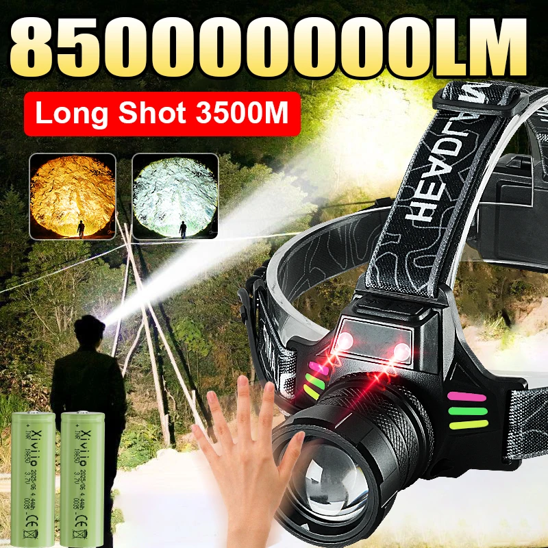 85000000LM Светодиодная фара высокой мощности 3500M Супер яркий налобный фонарь 18650 Светодиодный налобный фонарь для работы Налобный фонарь с двойным светом
85000000LM Светодиодная фара высокой мощности 3500M Супер яркий налобный фонарь 18650 Светодиодный налобный фонарь для работы Налобный фонарь с двойным светом